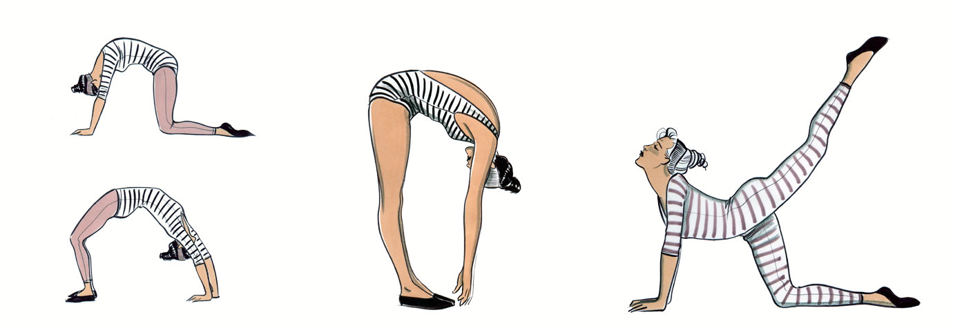 Yoga positions. This copyrighted image is the work of British Fashion Illustrator Hilary Kidd